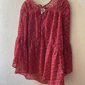 Lucky brand boho baby doll floral semi sheer shirt